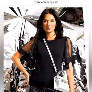 NY & Co. Sheer Flutter Sleeve Sweater with front Keyhole